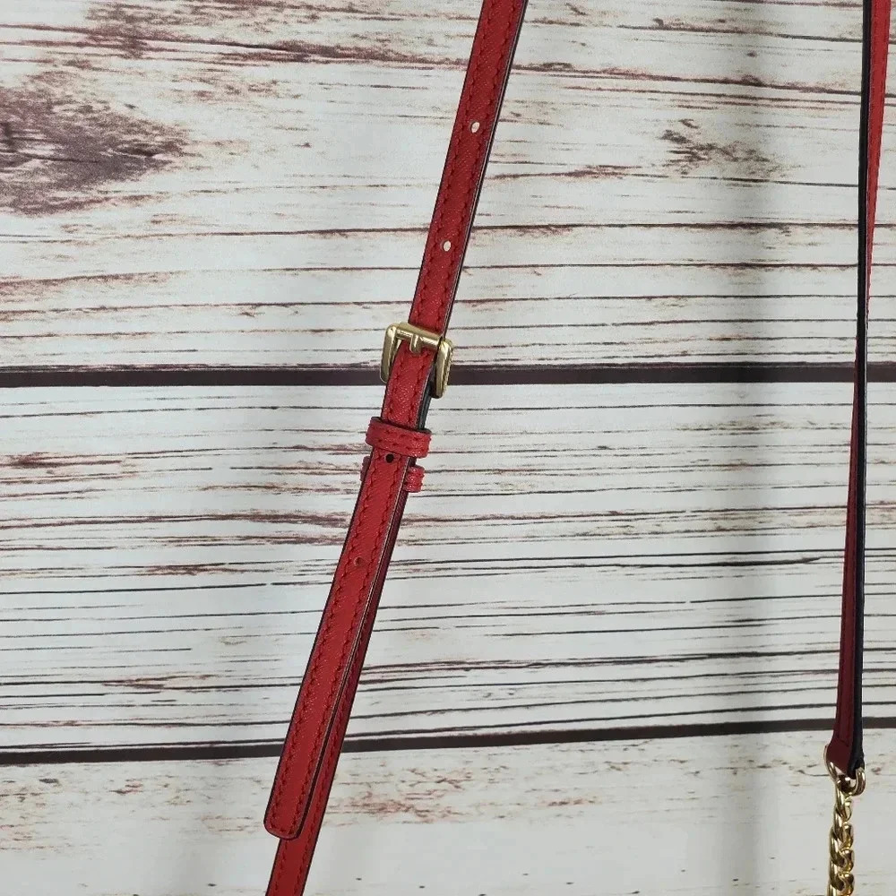 Michael Kors Jet Set East West Signature Brown/Red/Gold Perforated Crossbody Bag - Picture 11 of 16